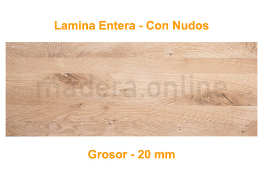 Peldaño de roble - Lamina Entera - Con Nudos - Grosor 20 mm - Escalon Express