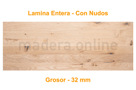 Peldaño de roble - Lamina Entera - Con Nudos - Grosor 32 mm - Escalon Express