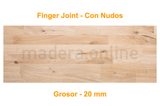 Peldaño de roble - Finger Joint - Con Nudos - Grosor 20 mm - ooaak
